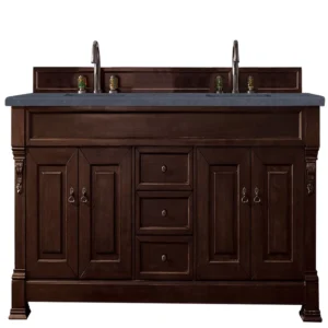 Brookfield 72″ Double Vanity, Burnished Mahogany w/ 3 CM Charcoal Soapstone Quartz Top
