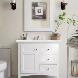 Palisades 36″ Single Vanity, Bright White w/ 3 CM White Zeus Quartz Top