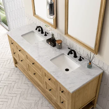 Breckenridge 72" Double Vanity, Light Natural Oak w/ 3 CM Carrara Marble Top - Image 6