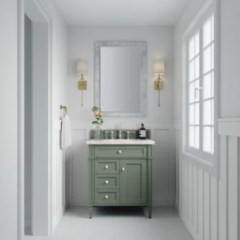 Brittany 30" Single Vanity, Smokey Celadon w/ 3 CM Eternal Jasmine Pearl Top - Image 3