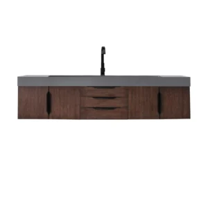 Mercer Island 72″ Single Vanity, Coffee Oak, Matte Black w/ Dusk Grey Glossy Composite Stone Top
