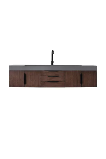 Mercer Island 72" Single Vanity, Coffee Oak, Matte Black w/ Dusk Grey Glossy Composite Stone Top