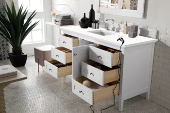 Palisades 60" Single Vanity, Bright White w/ 3 CM White Zeus Quartz Top - Image 3