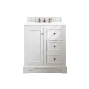 De Soto 30″ Single Vanity, Bright White w/ 3 CM White Zeus Quartz Top