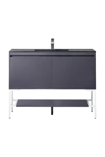 Milan 47.3" Single Vanity, Modern Gray Glossy, Glossy White w/ Charcoal Black Composite Stone Top