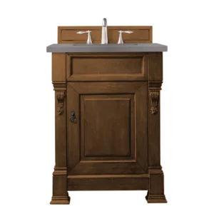 Brookfield 26″ Single Vanity, Country Oak w/ 3 CM Grey Expo Quartz Top