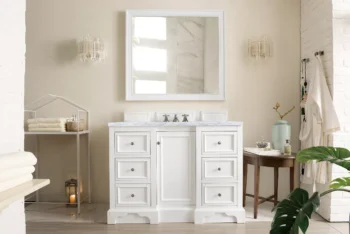 De Soto 48" Single Vanity, Bright White w/ 3 CM Carrara Marble Top - Image 2