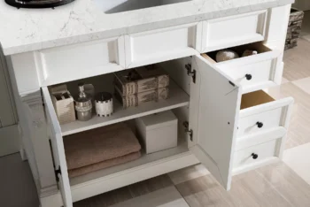 Brookfield 48" Single Vanity, Bright White w/ 3 CM Eternal Jasmine Pearl Quartz Top - Image 4