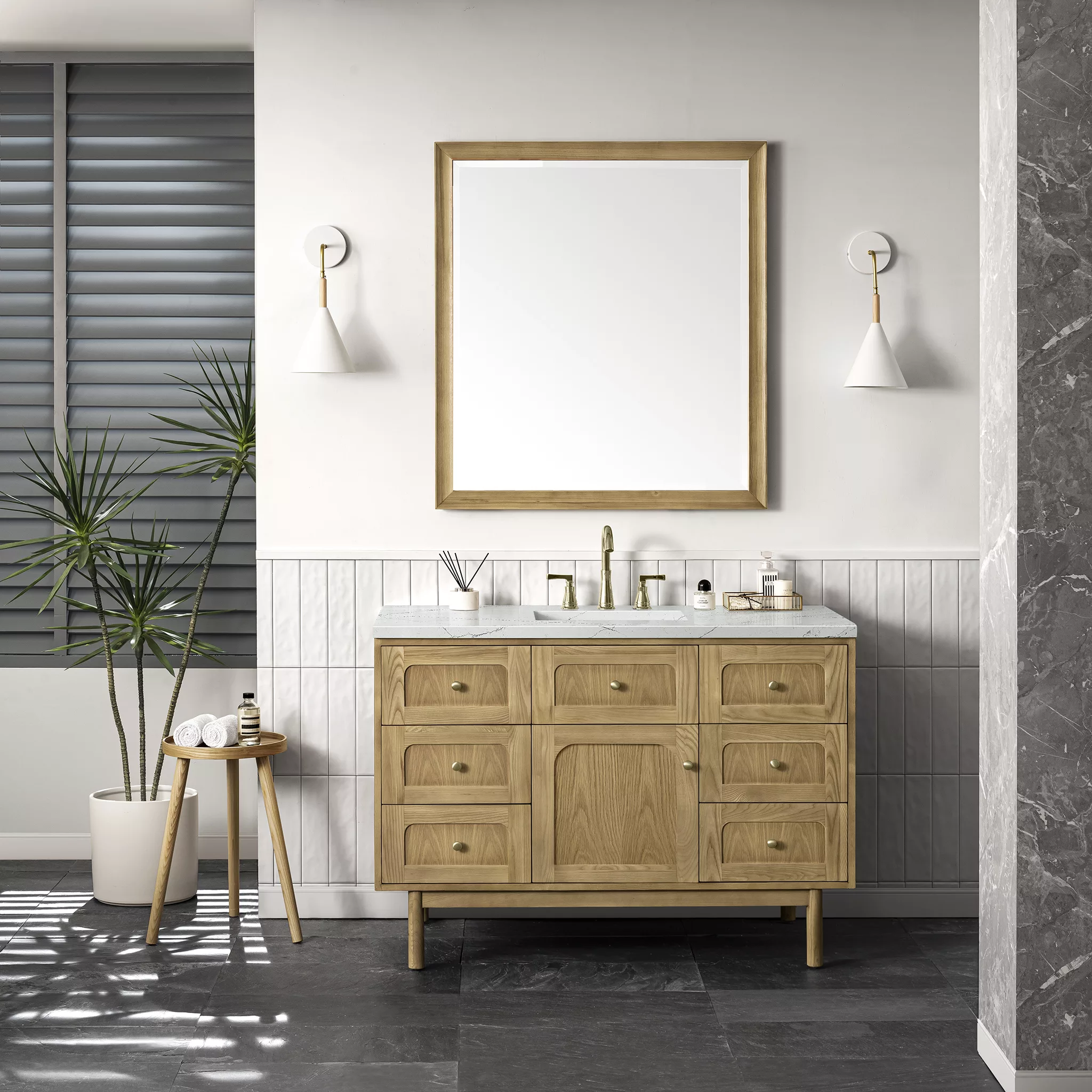 Laurent 48" Single Vanity, Light Natural Oak w/ 3 CM Ethereal Noctis Top - Image 3