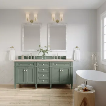 Brittany 72" Double Vanity, Smokey Celadon w/ 3 CM Eternal Marfil Top - Image 3