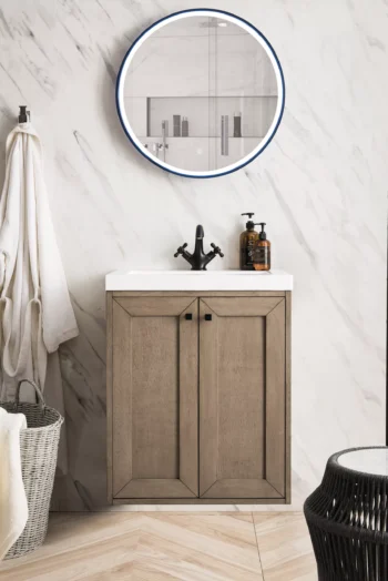 Chianti 24" Single Vanity, Whitewashed Walnut w/ White Glossy Composite Stone Top - Image 2