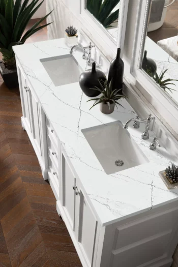 De Soto 72" Double Vanity, Bright White w/ 3 CM Ethereal Noctis Quartz Top - Image 3
