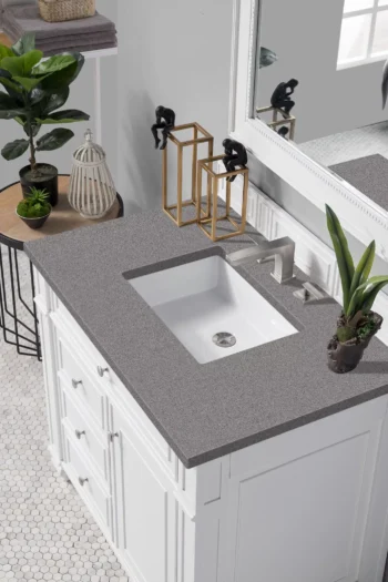 Bristol 36" Single Vanity, Bright White w/ 3 CM Grey Expo Top - Image 3