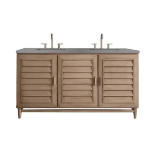 Portland 60″ Double Vanity Whitewashed Walnut w/ 3 CM Grey Expo Quartz Top