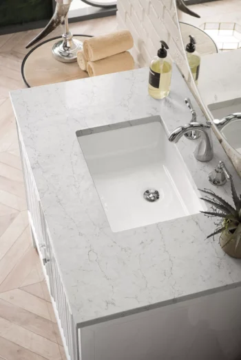 Athens 36" Single Vanity, Glossy White w/ 3 CM Eternal Jasmine Pearl Quartz Top - Image 4