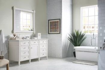 Brittany 60" Single Vanity, Bright White w/ 3 CM Eternal Jasmine Pearl Quartz Top - Image 3