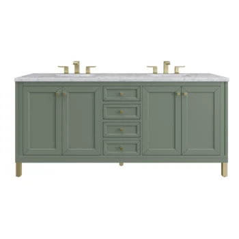 Chicago 72" Double Vanity, Smokey Celadon w/ 3 CM Carrara Marble Top