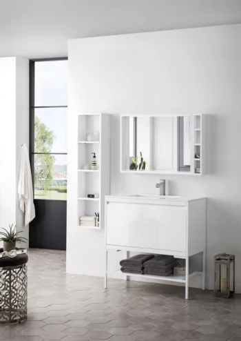 Milan 35.4" Single Vanity, Glossy White, Glossy White w/ Glossy White Composite Stone Top - Image 3