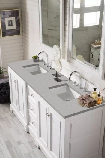 De Soto 72" Double Vanity, Bright White w/ 3 CM Eternal Serena Quartz Top - Image 3