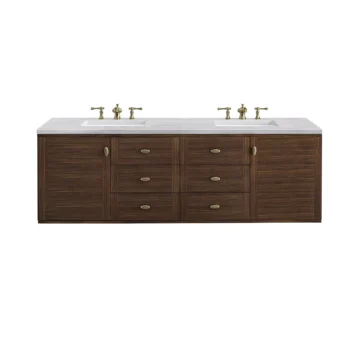 Amberly 72" Double Vanity, Mid-Century Walnut w/ 3 CM Arctic Fall Top - Image 2