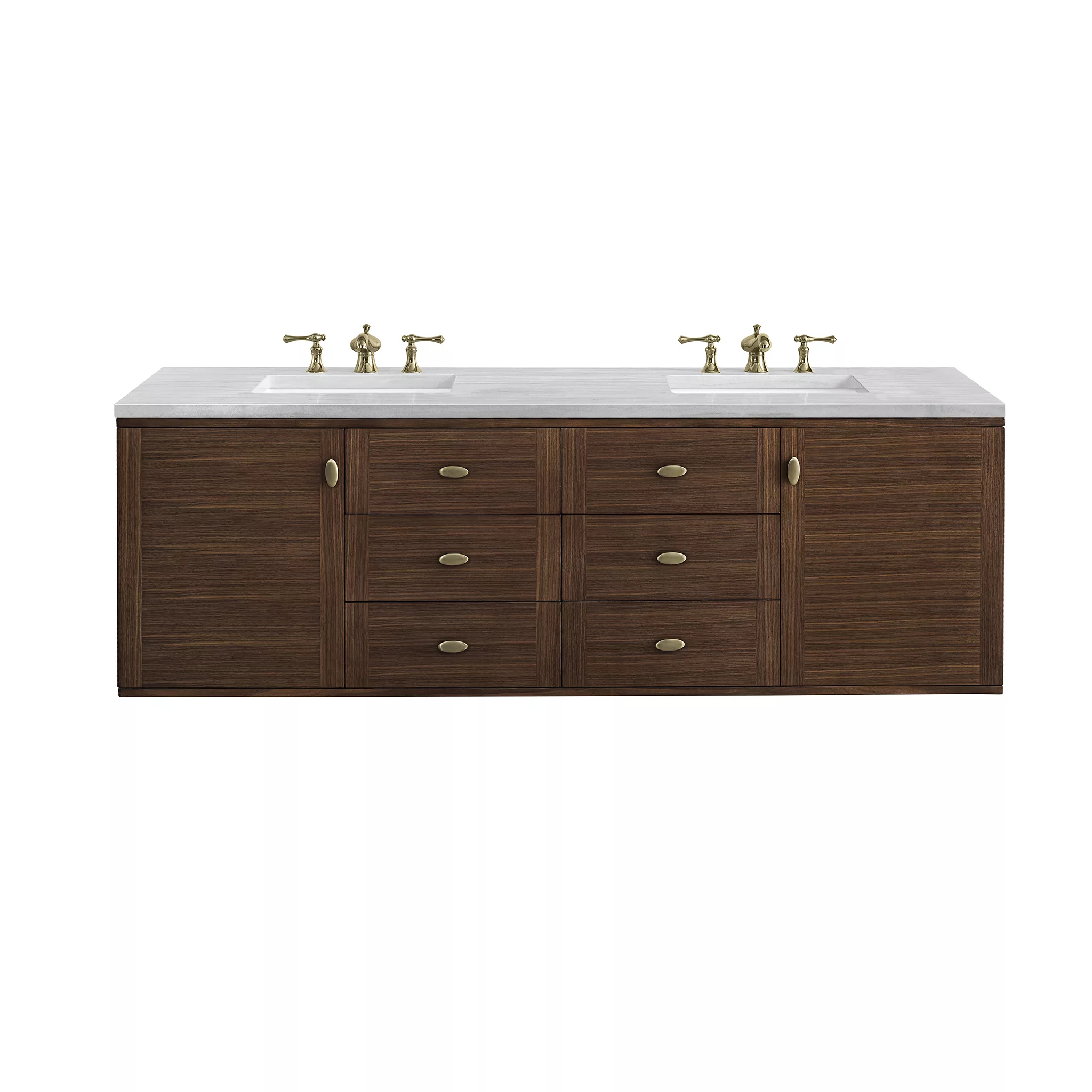 Amberly 72" Double Vanity, Mid-Century Walnut w/ 3 CM Arctic Fall Top - Image 2