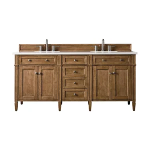 Brittany 72″ Double Vanity, Saddle Brown w/ 3 CM White Zeus Quartz Top