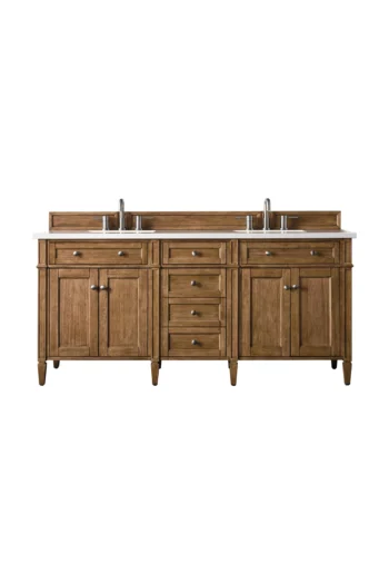 Brittany 72" Double Vanity, Saddle Brown w/ 3 CM White Zeus Quartz Top