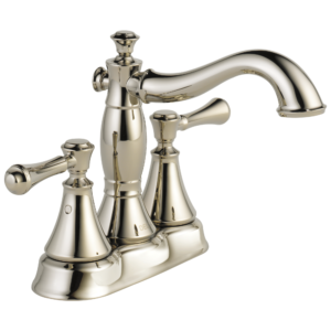 Delta Cassidy™: Two Handle Centerset Bathroom Faucet – Metal Pop-Up In Polished Nickel