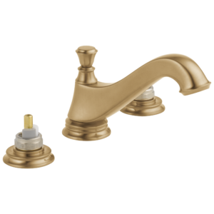 Delta Cassidy™: Two Handle Widespread Bathroom Faucet – Low Arc Spout – Less Handles In Champagne Bronze
