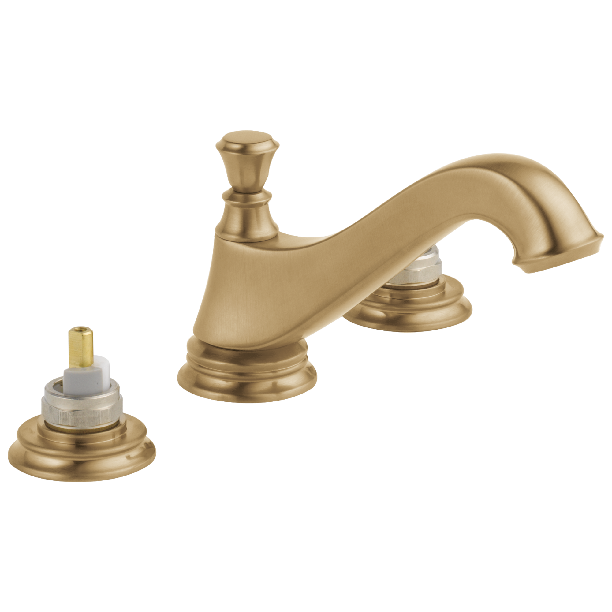 Delta Cassidy™: Two Handle Widespread Bathroom Faucet - Low Arc Spout - Less Handles In Champagne Bronze