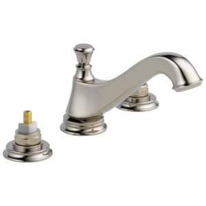 Delta Cassidy™: Two Handle Widespread Bathroom Faucet – Low Arc Spout – Less Handles In Polished Nickel