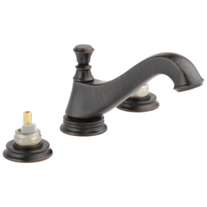 Delta Cassidy™: Two Handle Widespread Bathroom Faucet – Low Arc Spout – Less Handles In Venetian Bronze