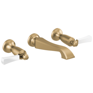 Delta Dorval™: Two Handle Wall Mount Bathroom Faucet Trim Only In Champagne Bronze / Porcelain
