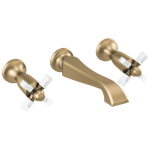 Delta Dorval™: Two Handle Wall Mount Bathroom Faucet Trim Only In Champagne Bronze / Porcelain