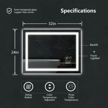 Apex 24" W x 32" H LED Anti-Fog Mirror - Image 4