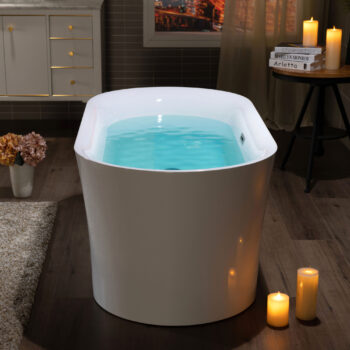 59'' Acrylic Freestanding Bathtub Contemporary Soaking Tub With Brushed Nickel Overflow And Drain,White Tub - Image 3
