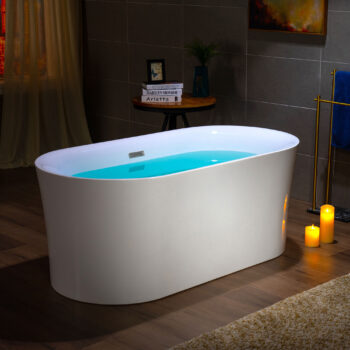 59'' Acrylic Freestanding Bathtub Contemporary Soaking Tub With Brushed Nickel Overflow And Drain,White Tub - Image 2