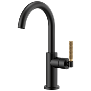 Brizo Litze®: Bar Faucet with Arc Spout and Knurled Handle Kit In Matte Black / Luxe Gold