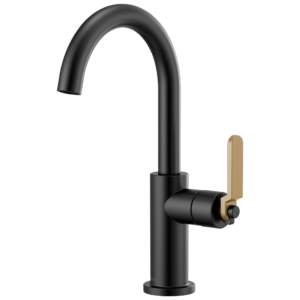 Brizo Litze®: Bar Faucet with Arc Spout and Industrial Handle Kit In Matte Black / Luxe Gold