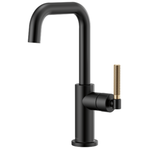 Brizo Litze®: Bar Faucet with Square Spout and Knurled Handle Kit In Matte Black / Luxe Gold