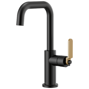 Brizo Litze®: Bar Faucet with Square Spout and Industrial Handle Kit In Matte Black / Luxe Gold