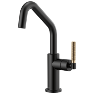 Brizo Litze®: Bar Faucet with Angled Spout and Knurled Handle Kit In Matte Black / Luxe Gold