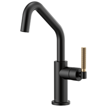 Brizo Litze®: Bar Faucet with Angled Spout and Knurled Handle Kit In Matte Black / Luxe Gold