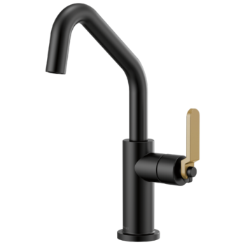 Brizo Litze®: Bar Faucet with Angled Spout and Industrial Handle Kit In Matte Black / Luxe Gold