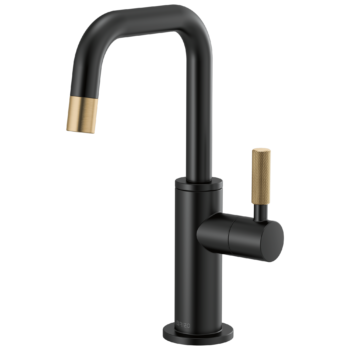 Brizo Litze®: Beverage Faucet with Square Spout and Knurled Handle In Matte Black / Luxe Gold