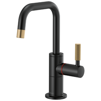 Brizo Litze®: Instant Hot Faucet with Square Spout and Knurled Handle In Matte Black / Luxe Gold