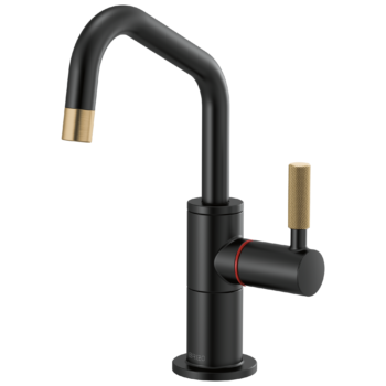 Brizo Litze®: Instant Hot Faucet with Angled Spout and Knurled Handle In Matte Black / Luxe Gold