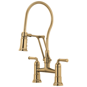 Brizo Rook®: Articulating Bridge Faucet with Finished Hose In Polished Gold