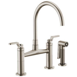 Brizo Litze®: Bridge Faucet with Arc Spout and Industrial Handle In Stainless
