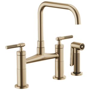 Brizo Litze®: Bridge Faucet with Square Spout and Knurled Handle In Luxe Gold